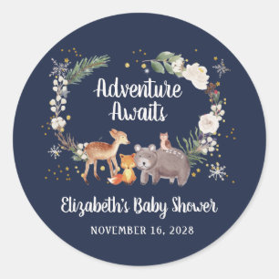 Winterbos Baby shower Blauw Ronde Sticker