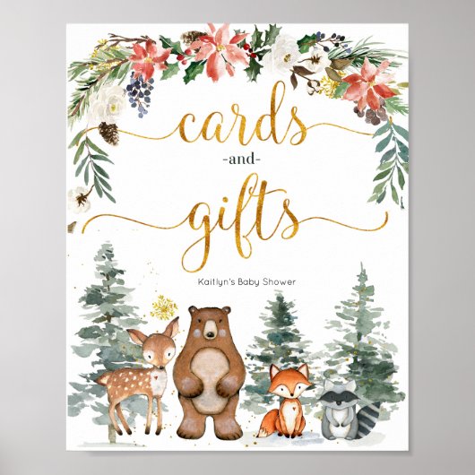 Winterbos Baby shower Kaarten en gifts Poster (Voorkant)