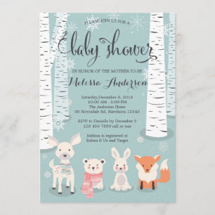 winterbos baby shower uitnodiging, dieren kaart