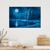 Winterbos bij een meer in het maanlicht poster (Keuken)