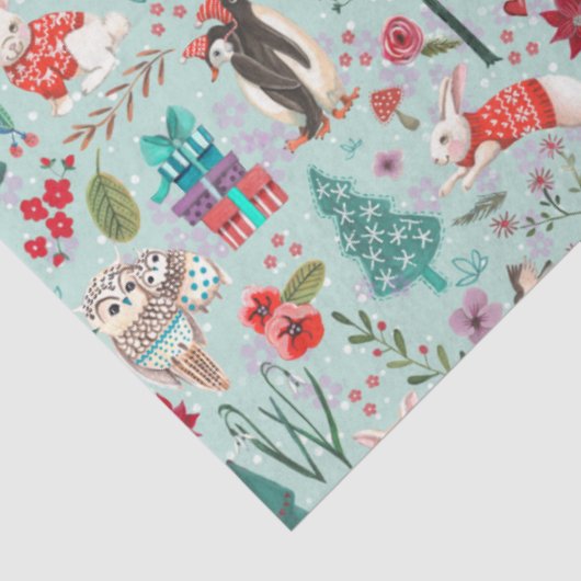 Winterbos Blauw en rood Dierbos Tissuepapier (Detail)