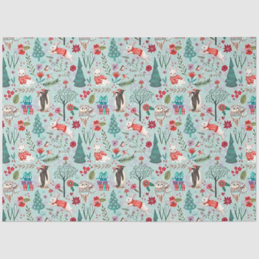 Winterbos Blauw en rood Dierbos Tissuepapier (Voorkant)