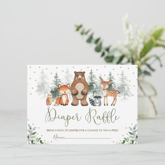 Winterbos Bos groen Luier Raffle Informatiekaartje (Staand voorkant)