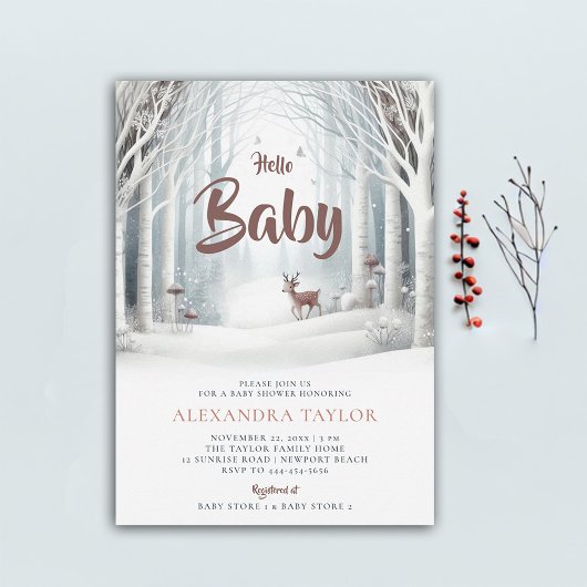 Winterbos Bosland Hertenneutraal Baby shower Kaart