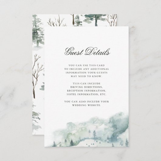 Winterbos | Details van de bruiloft Informatiekaartje (Voorkant / Achterkant)