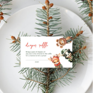 Winterbos Dieren Baby shower Luier Raffle Informatiekaartje