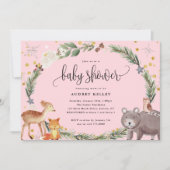 Winterbos Dieren Baby shower Roze Kaart (Voorkant)