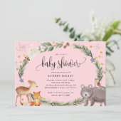 Winterbos Dieren Baby shower Roze Kaart (Staand voorkant)