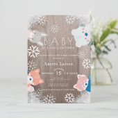 Winterbos Dieren Snowflake Roze Baby shower Kaart (Staand voorkant)