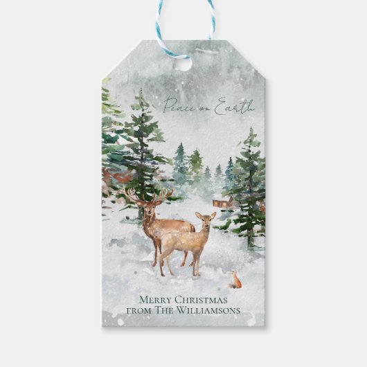 Winterbos Dieren Vrede op Aarde Kerstmis Cadeaulabel (Voorkant)