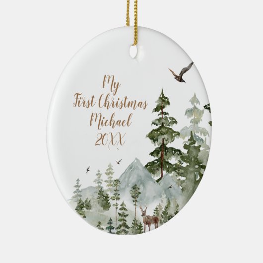 Winterbos Dierlijk Bosland Eerste Kerstmis Keramisch Ornament (Rechts)