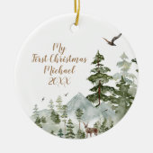 Winterbos Dierlijk Bosland Eerste Kerstmis Keramisch Ornament (Voorkant)