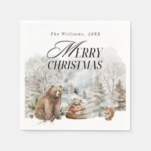 Winterbos Elegante Waterverf Vrolijk Kerstfeest Servet
