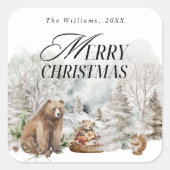 Winterbos Elegante Waterverf Vrolijk Kerstfeest Vierkante Sticker (Voorkant)