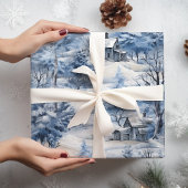 Winterbos en een Schuur Kerstmis Cadeaupapier