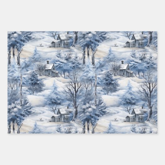 Winterbos en een Schuur Kerstmis Inpakpapier Vel (Voorkant)