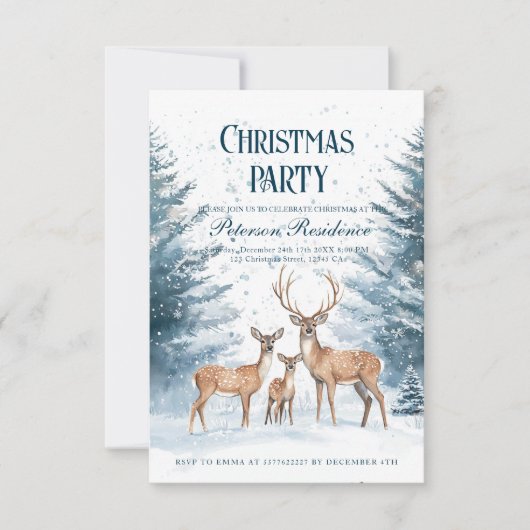 Winterbos en rendier kerstfeest kaart (Voorkant)