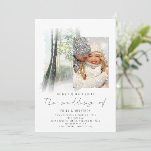 Winterbos Foto QR Code Sage Weddenschap Kaart (Staand voorkant)