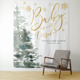 Winterbos Goud Baby Het Is Koud Buiten Achtergrond Wandkleed