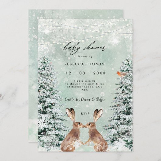 Winterbos hazen baby shower uitnodiging (Voorkant / Achterkant)