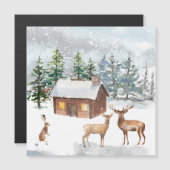 Winterbos, herten, blokhut, haas Magnetische Kaart (Voorkant / Achterkant)