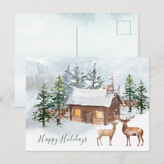 Winterbos, herten, kajuit briefkaart (Voorkant / Achterkant)