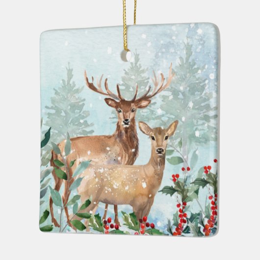 Winterbos, herten, kajuit, keramisch Ornament (Links)