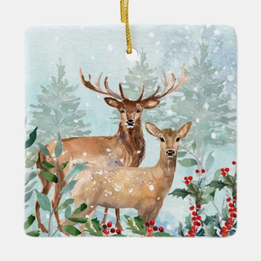 Winterbos, herten, kajuit, keramisch Ornament (Voorkant)