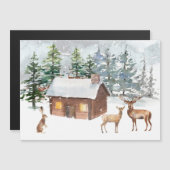 Winterbos, herten, logcabine, hare Magnetic Card (Voorkant / Achterkant)