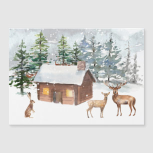 Winterbos, herten, logcabine, hare Magnetic Card