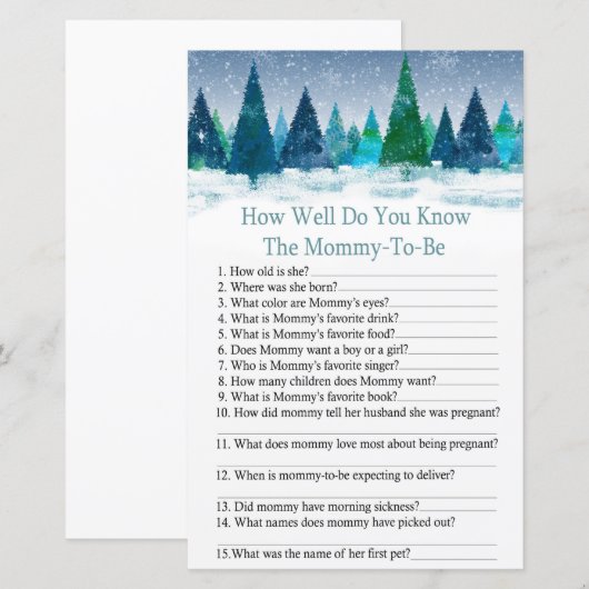 winterbos hoe goed ken je baby shower? (Voorkant / Achterkant)