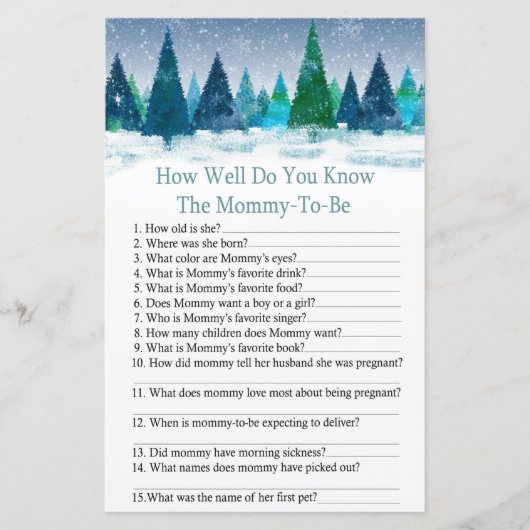 winterbos hoe goed ken je baby shower? (Voorkant)