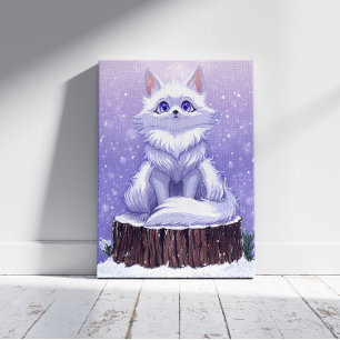 Winterbos: knappe besneeuwde vos in het wild canvas afdruk