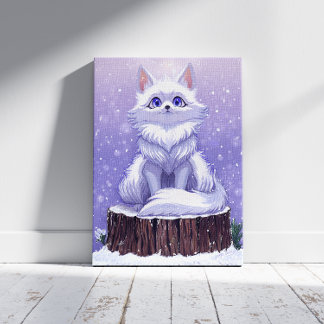 Winterbos: knappe besneeuwde vos in het wild canvas afdruk