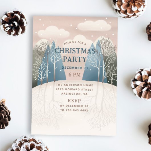 Winterbos landschap. Kerstfeest Kaart