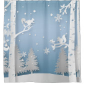 Winterbos met eekhoorns Papercut Douchegordijn (Voorkant)