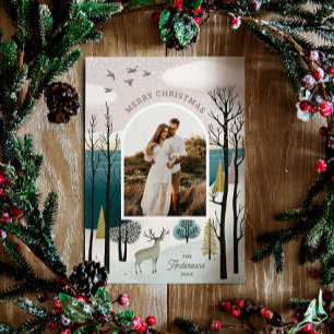 Winterbos met herten   Woodland Photo Christmas Feestdagenkaart