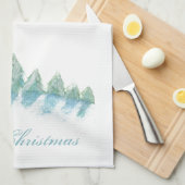 Winterbos met winterkerstmis met sneeuwWaterverf Theedoek (Quarter Fold)