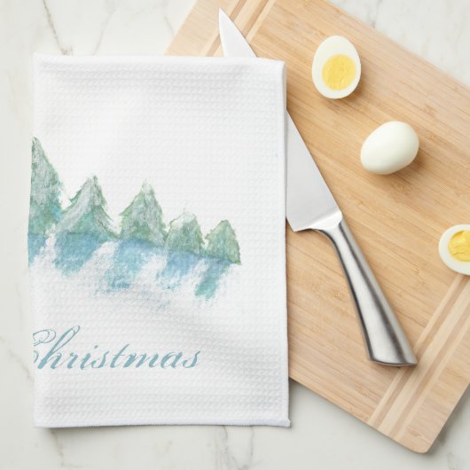 Winterbos met winterkerstmis met sneeuwWaterverf Theedoek (Quarter Fold)