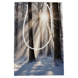 Winterbos met zonnestralen medium cadeauzakje