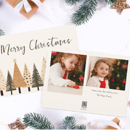 Winterbos Neutraal Twee Foto Kerstmis Feestdagenkaart