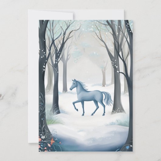 Winterbos Paard Licht IJsblauw Verjaardag Kaart (Achterkant)