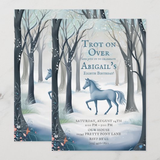 Winterbos Paard Licht IJsblauw Verjaardag Kaart (Voorkant / Achterkant)