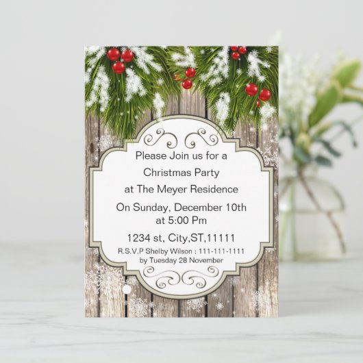 winterbos Pijn Holiday Party Invitation Kaart (Staand voorkant)