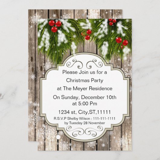 winterbos Pijn Holiday Party Invitation Kaart (Voorkant / Achterkant)