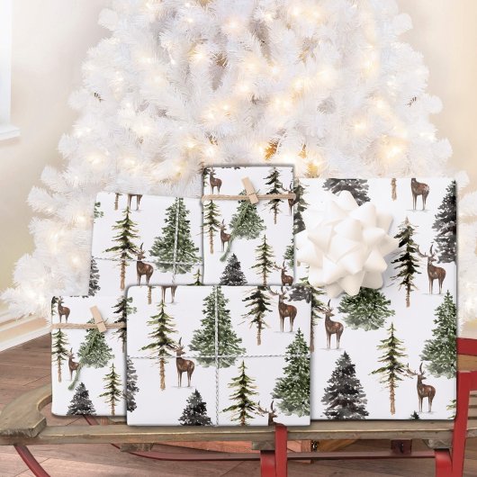 Winterbos Pijnboombos Stag rendieren Inpakpapier Vel