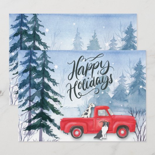 Winterbos Rood Truck Honden Zakelijk Bedrijf Feestdagenkaart (Voorkant / Achterkant)