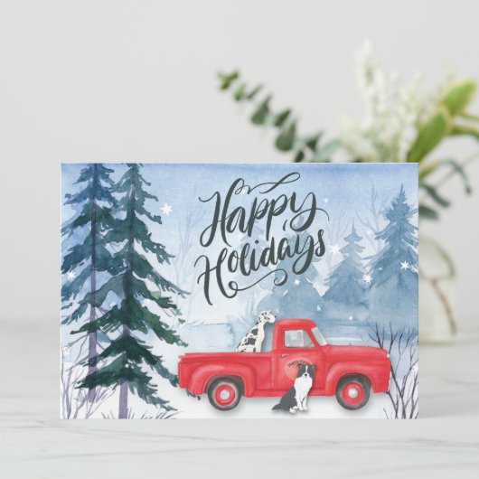 Winterbos Rood Truck Honden Zakelijk Bedrijf Feestdagenkaart (Staand voorkant)
