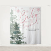 Winterbos Roze Baby Het is koud buiten achtergrond Wandkleed (Voorkant)