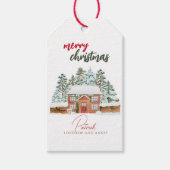 winterbos rustieke vrolijke kerst cadeaulabel (Voorkant)